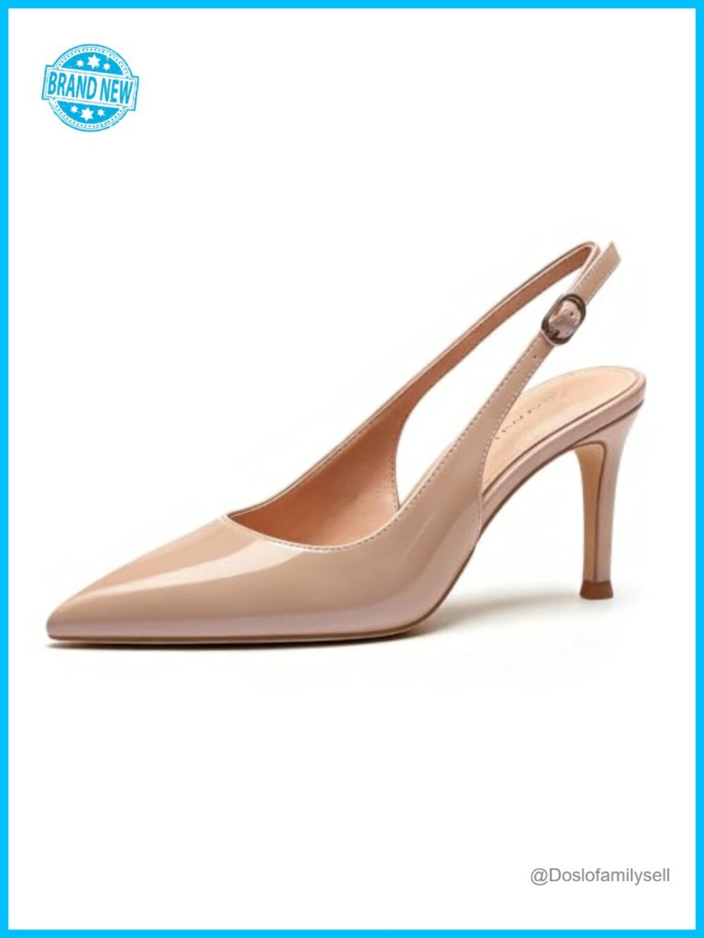 Slingback Heels Pointed Toe Stiletto Pumps Faux Leather Patent Finish